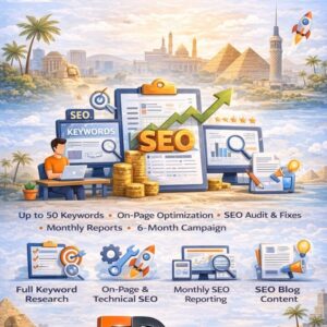 SEO Starter Package – Professional SEO Services in Maadi and Cairo by 5D Outsourcing including keyword research, on-page SEO, technical fixes, and monthly reporting