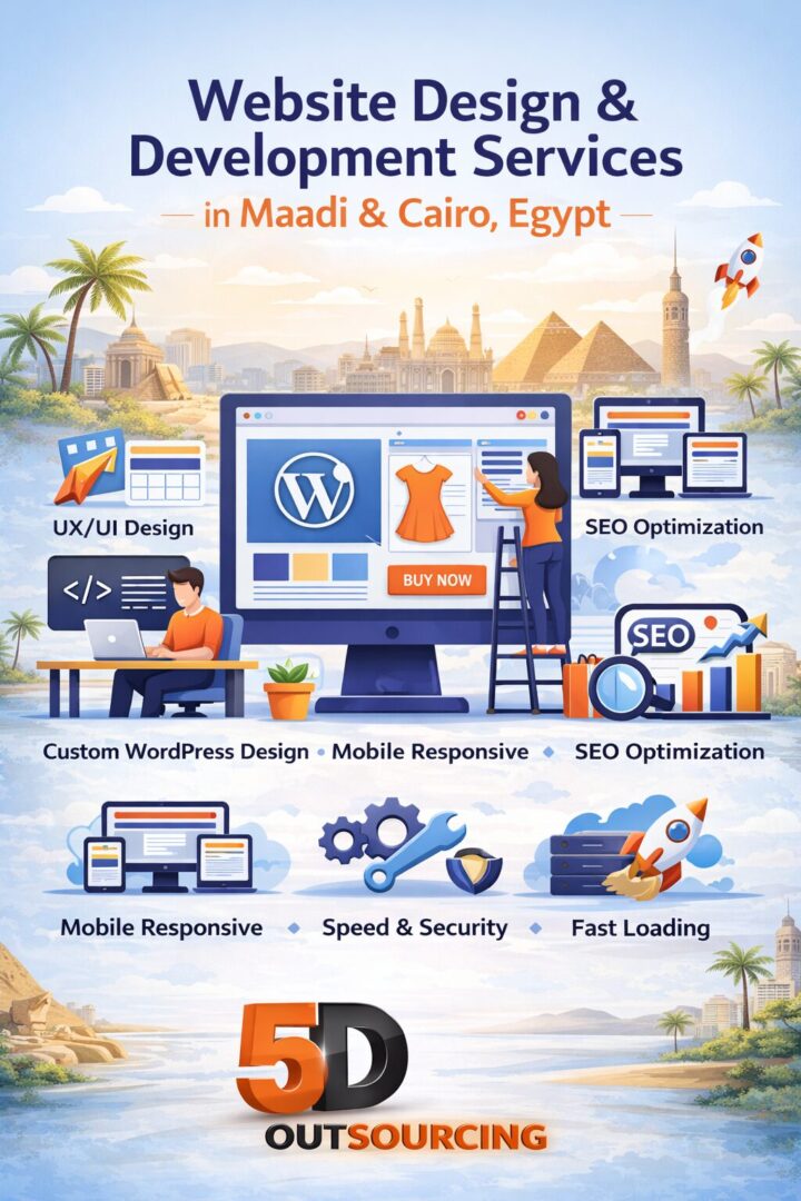 Website Design and Development Services in Maadi and Cairo by 5D Outsourcing – WordPress, UX/UI, SEO optimized business websites