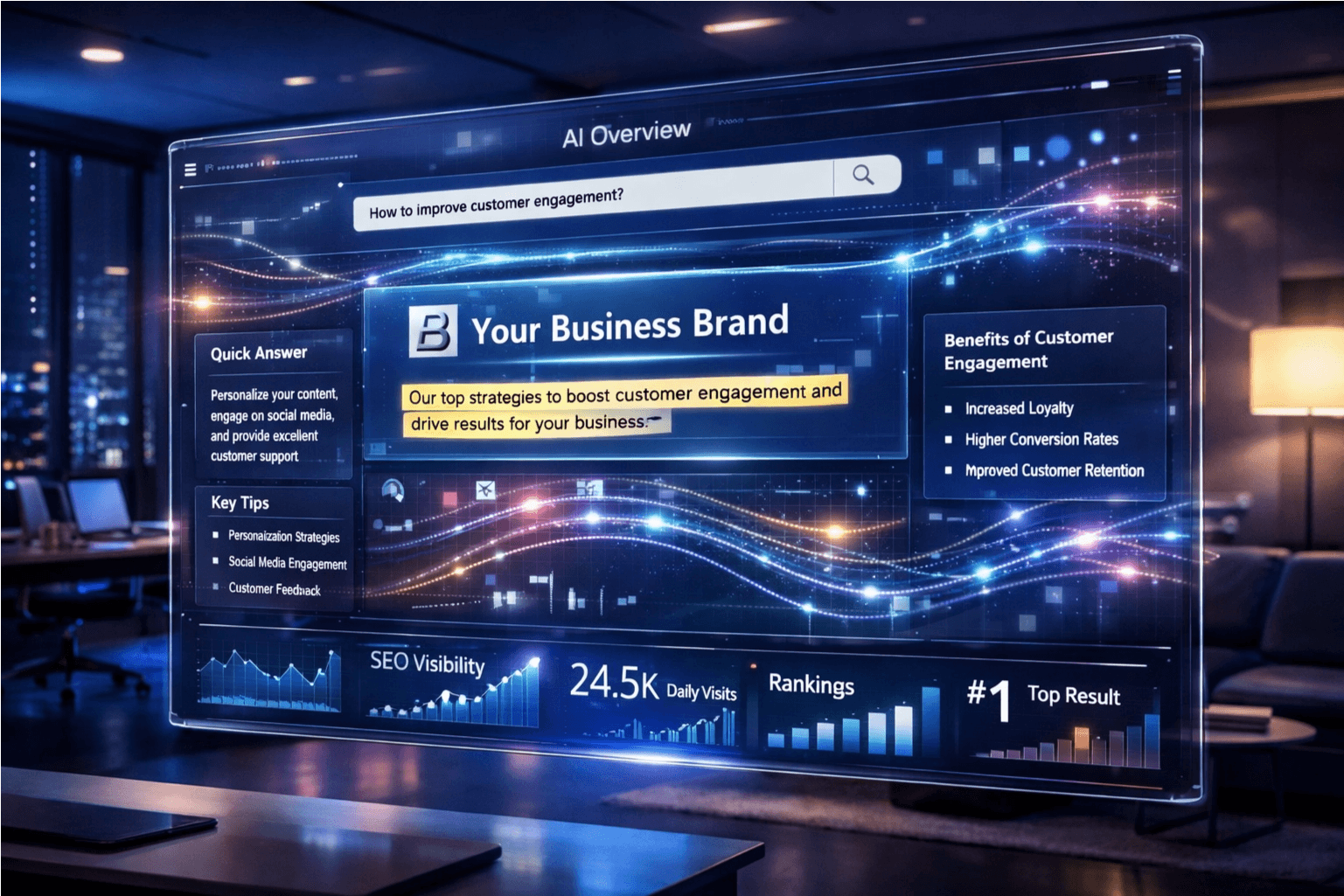Zero-click optimization concept showing AI search results and brand visibility in AI answers