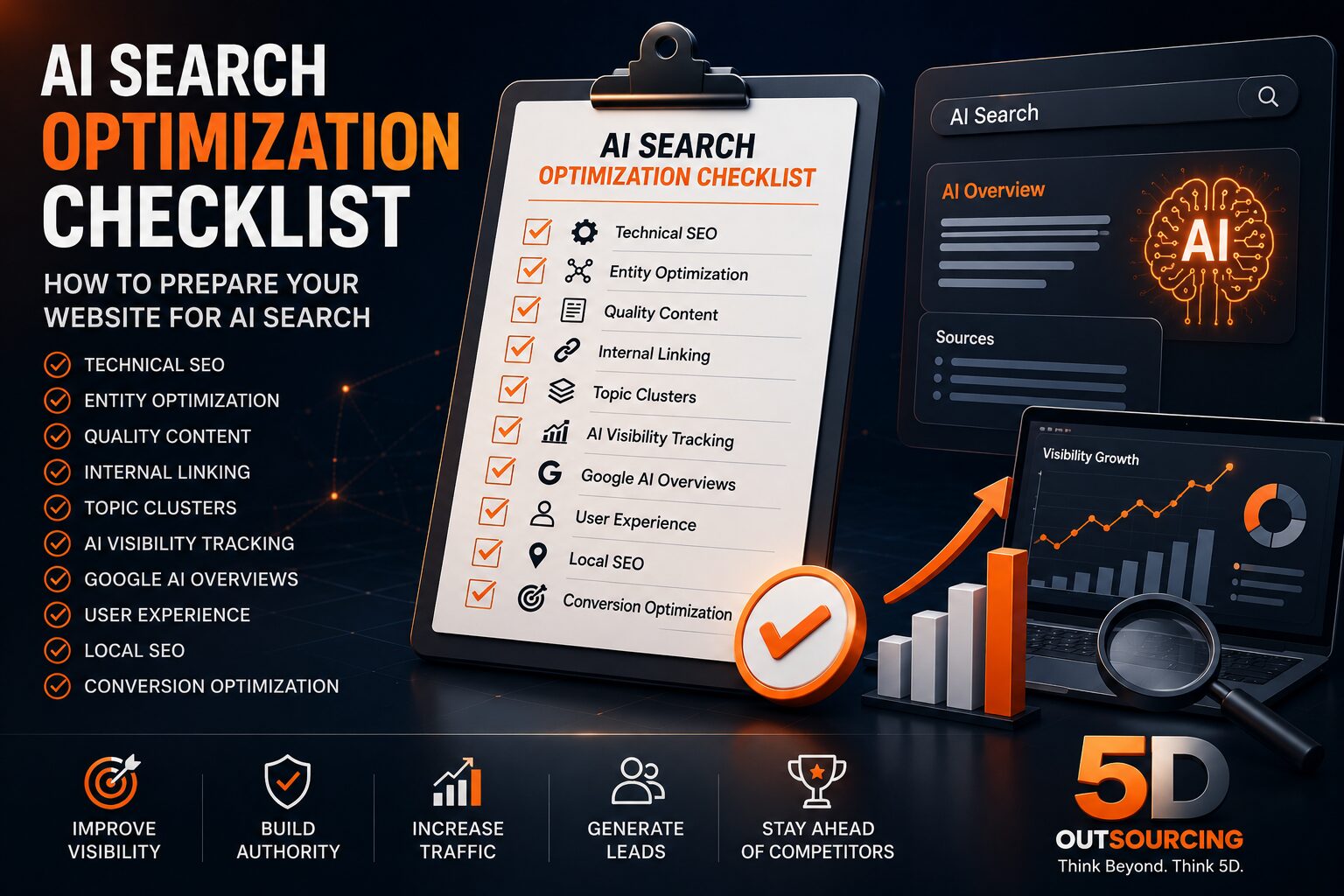 AI search optimization checklist for preparing a website for AI search, Google AI Overviews, GEO, and entity-based visibility