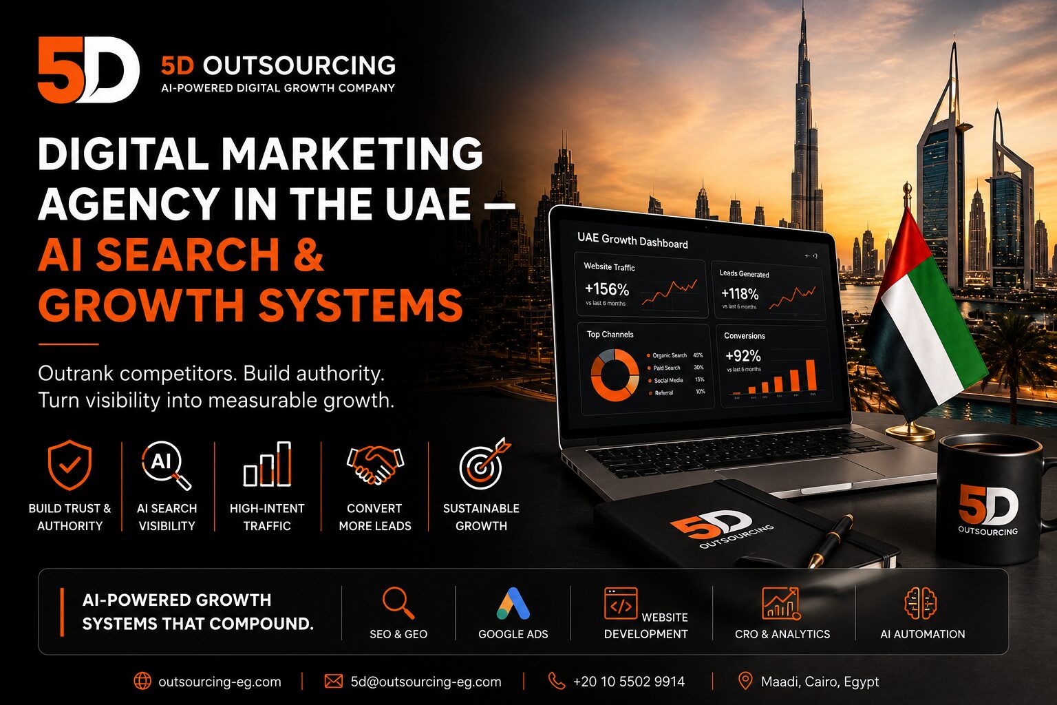 Digital marketing agency for the UAE offering AI Search and growth systems by 5D Outsourcing