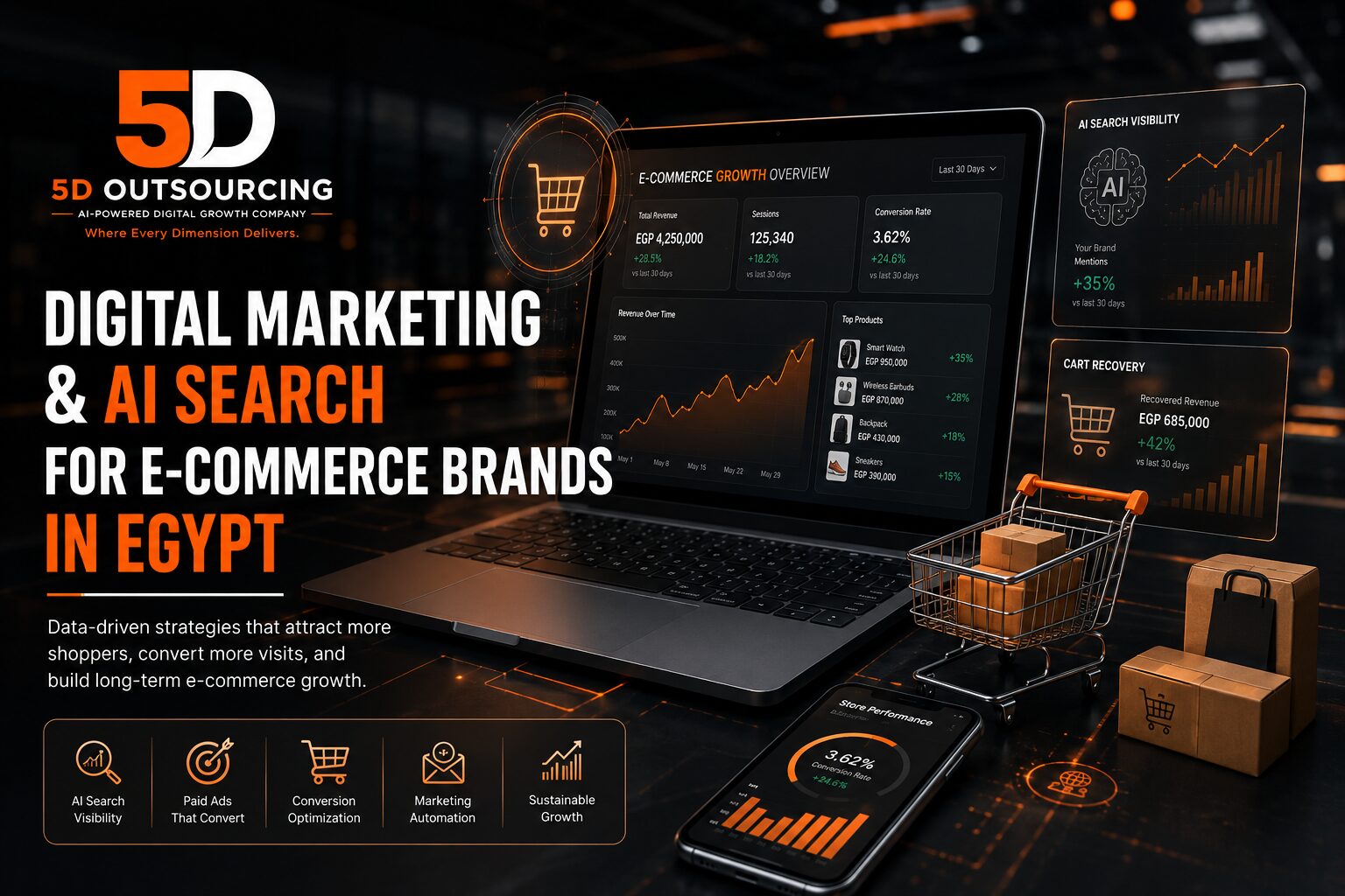 Digital marketing and AI search strategy for e-commerce brands in Egypt by 5D Outsourcing