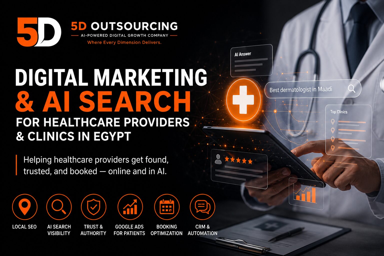 Digital marketing and AI search strategy for healthcare providers and clinics in Egypt by 5D Outsourcing