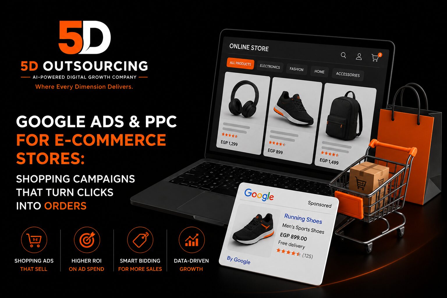 Google Shopping campaign dashboard showing product feed performance for an e-commerce store in Egypt