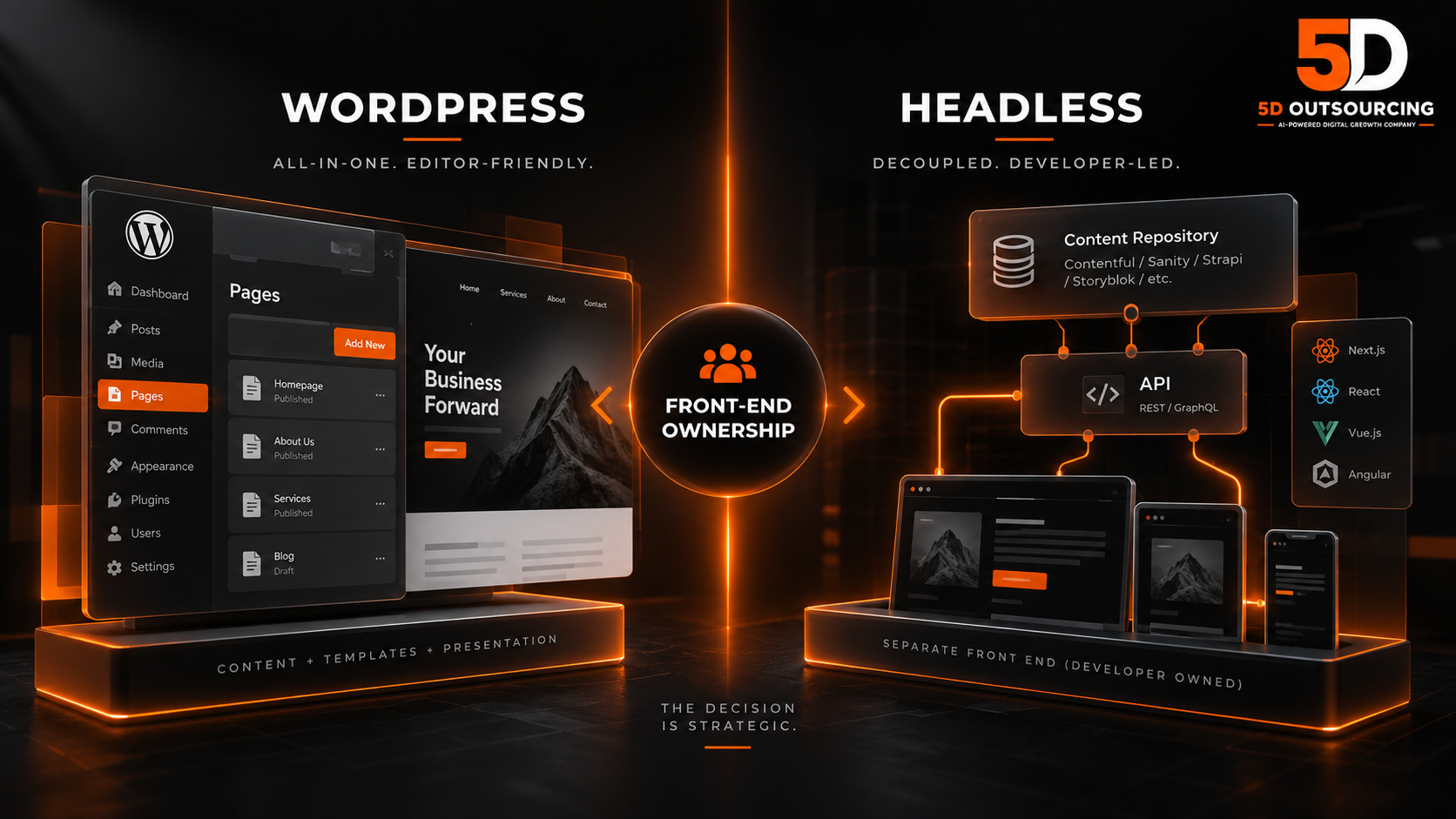 WordPress vs headless CMS comparison for enterprise websites by 5D